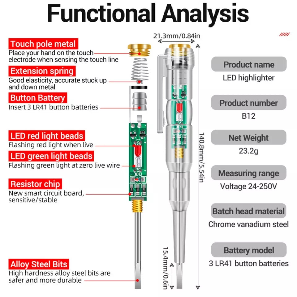 1/2/3pcs Intelligent Voltage Tester Pen 24/70-250V Induction Power Detector Pen Electrical Screwdriver Indicator Circuit Tester