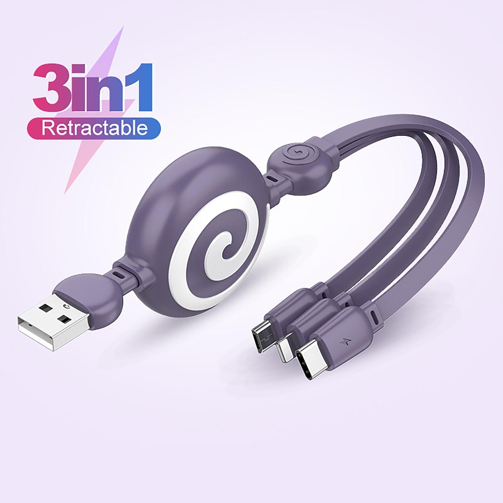 3 In 1 Usb Charging Cable Usb To Micro Usb/ type-c/8pin Kable For Iphone13 12 Retractable Charger Cable 100cm 3a Fast Charge Cord